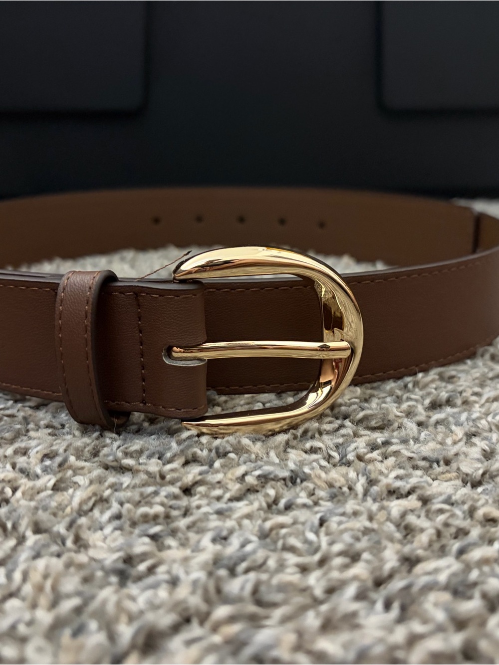 H&M Brown Belt with Gold Rounded Buckle